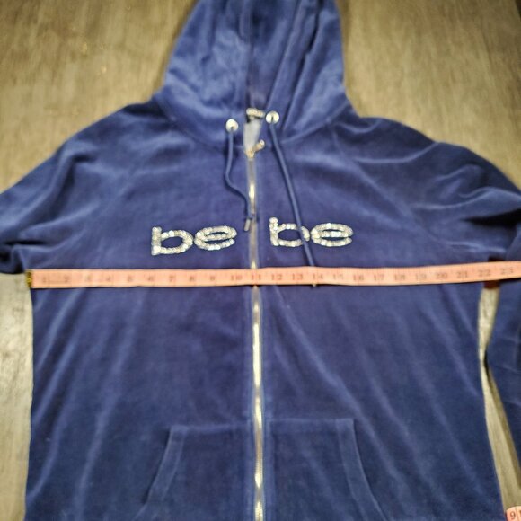 Bebe Zip-Up Hoodie Jacket Women’s Size XL Navy Blue Velour Rhinestone Logo Y2K - Picture 7 of 8